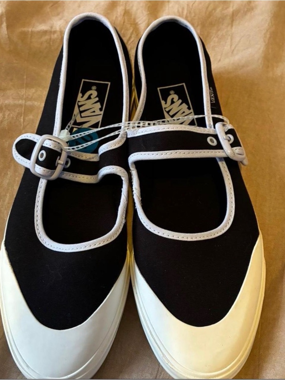 Vans Black & White Mary Jane Canvas Flats with Buckle Strap